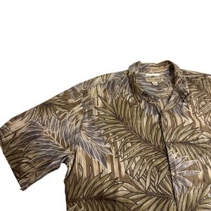 Tori Richard Aloha Shirt Mens XL Brown Palm Leaf Cotton Lawn Made in Hawaii